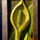 Yellow Skunk Cabbage (Lysichiton americanus) Gold leaf and oil colour on wood H.35 x 18 x 4cms